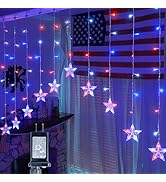 4th of July Patriotic Star Icicle Lights,red White and Blue Curtain String,11.5ft 118LED Waterpro...