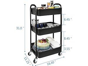 3-Tier Rolling Utility Cart with Caster Wheels(White)