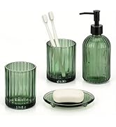 Topsky 4 Pcs Glass Bathroom Accessories Set,13.5oz Liquid Hand Soap Dispenser with Toothbrush Hol...