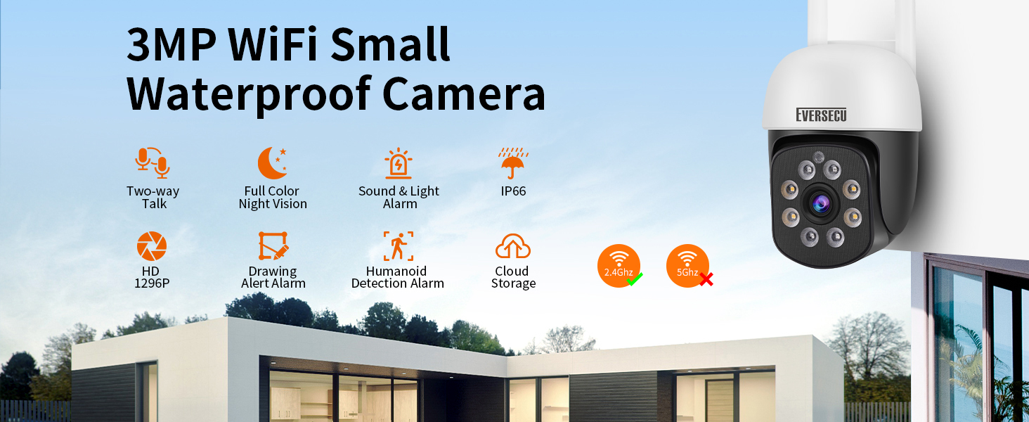  2K 3.0MP Outdoor WiFi PTZ Security Camera, 2.4G WiFi, Auto Tracking