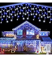 Joomer Christmas Icicle Lights, 32Ft 8 Modes Waterproof Christmas Icicle String Lights Outdoor Co...