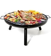23 Inch Outdoor Fire Pit: Durable Wood Burning Fireplace Bowl with Grill Rack for Patio Garden, B...