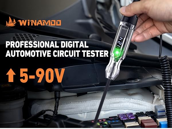 Automotive Test Light, 5-90V Digital LED Electrical Tester, Circuit Tester, Voltage Tester Pen