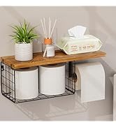 VITVITI Toilet Paper Holder with Shelf, Wall Mounted Toilet Paper Storage Basket, Wood Metal Toil...