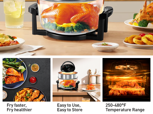 Pro 8in1 Convection Countertop Toaster Oven - Healthy Kitchen Glass Air Fryer Roaster Oven,
