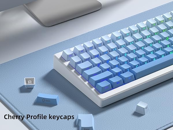 womier Blue PBT keycap Set,Shine Through keycap 75 Percent,Double Shot Key caps,Cherry Profile