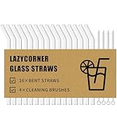 Lazycorner Reusable Glass Straws Set 16 Pcs 8.5''x 10MM Clear Glass Drinking Straws, Set of 16 Be...