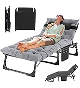 MOPHOTO Folding Lounge Chair 5-Position, Folding Cot, Portable Outdoor Chaise Lounge Chair for Su...
