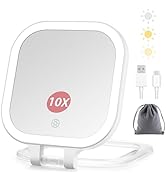 DESCHEN Travel Makeup Mirror with Lights, Rechargeable 1X/10X Magnifying Vanity Mirror, Portable ...