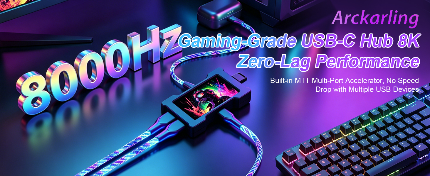 Gaming-Grade USB-C Hub 8K with MTT Multi-Port Accelerator, Zero-Lag Performance, Laptop Desk Setup