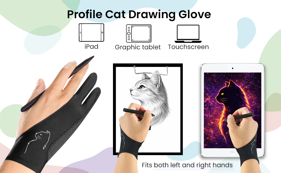 Profile Cat Digital Drawing Glove: 3-Layer Palm Rejection Artist Glove for Drawing Tablet, iPad