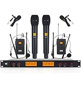 XTUGA A400 4-Channel UHF Wireless Microphone System, 200FT Range, Fixed Frequency, 2 Bodypacks, 2...