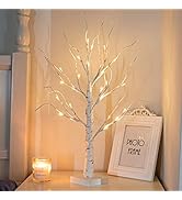 PEIDUO Artificial Tree for Table Decor, 2FT Birch Tree with LED Lights, Warm White Fairy Lights S...
