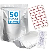 Cloudslucky Mylar Bags 1Quart 50PCS 10"X7" 10Mil Thick for Food Storage with Oxygen Absorbers&amp;Lab...