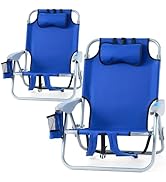 Geisoun 2 Pack Beach Chair with 5 Adjustable Positions, Lightweight Foldable Camping Chair with P...