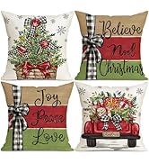 Allorry Christmas Pillow Covers 18x18 inch Set of 4 Christmas Decorations Truck Christmas Tree Gi...