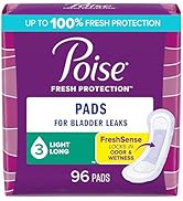 Poise Incontinence Pads &amp; Postpartum Incontinence Pads, 3 Drop Light Absorbency, Long Length, 96 ...