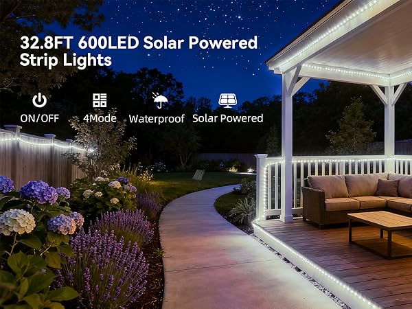 32.8FT 600LED Solar Powered Strip Lights