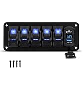 ULITECO 5 Gang Aluminum Rocker Switch Panel, IP68 Waterproof SPST ON/Off Charger Socket with 12-2...