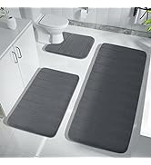Yimobra 3 Pieces Memory Foam Bath Mat Sets, 44.1x24 + 31.5x19.8 and U-Shaped for Bathroom Rugs, T...