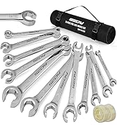 SEDY 14-Piece Flare Nut Wrench Set with PTFE Tape, Metric &amp; SAE Brake Line Wrench Offset 1/4"-7/8...