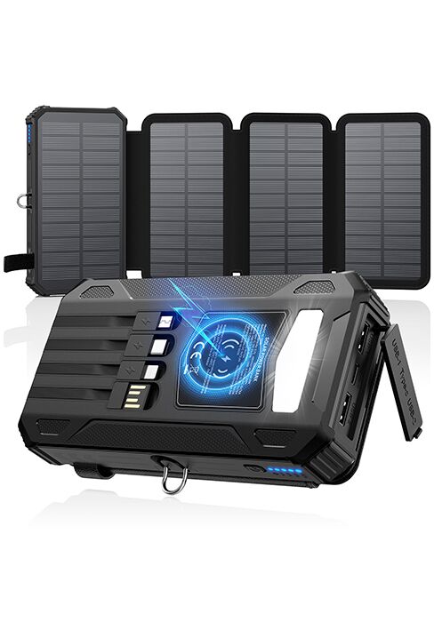 48000mAh solar power bank built-in cables and solar panels