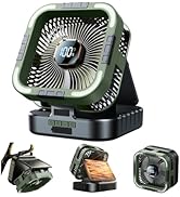 KIMMOO Solar Camping Fan with Light-10000mAh Rechargeable Portable, 6 Speeds, Digital Display, Ti...
