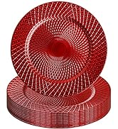 Frcctre 12 Pack Red Charger Plates, 13 Inch Decorative Diamond Pattern Round Plastic Charger Dinn...