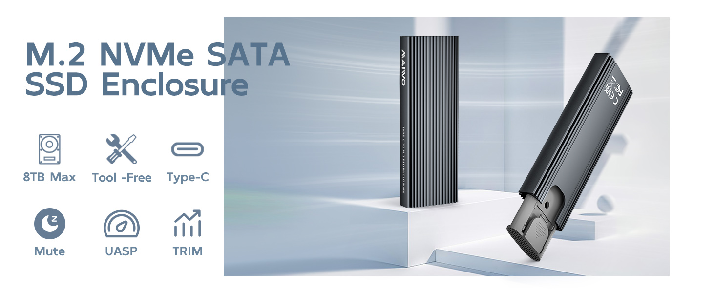 M.2 PCIe NVMe NGFF SATA SSD Enclosure USB 3.1 Gen2 Type-C 10Gbps Support M Key B&amp;amp;M Key Aluminum Case