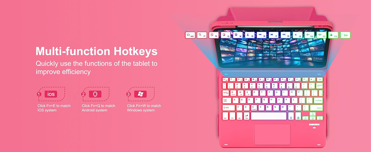 iPad 10th Gen Rotating Keyboard Case - Red-3