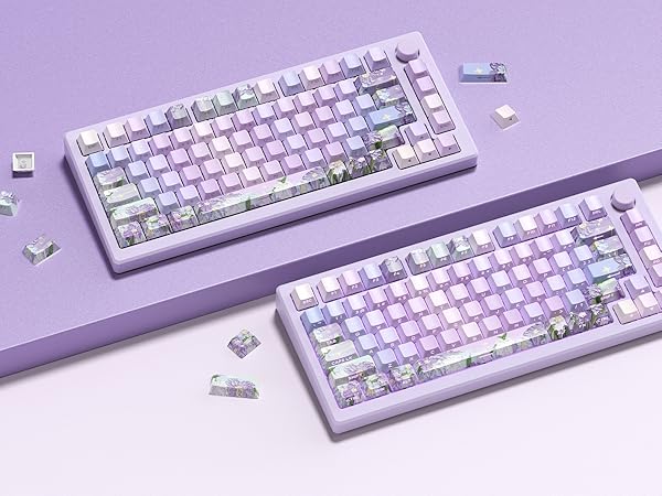 womier purple keycaps,flower keyboard caps