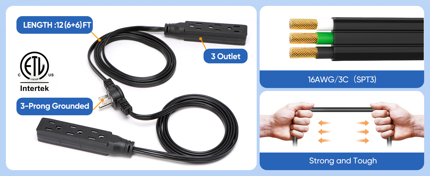 3-PRONG GROUNDED(BLACK 12FT)