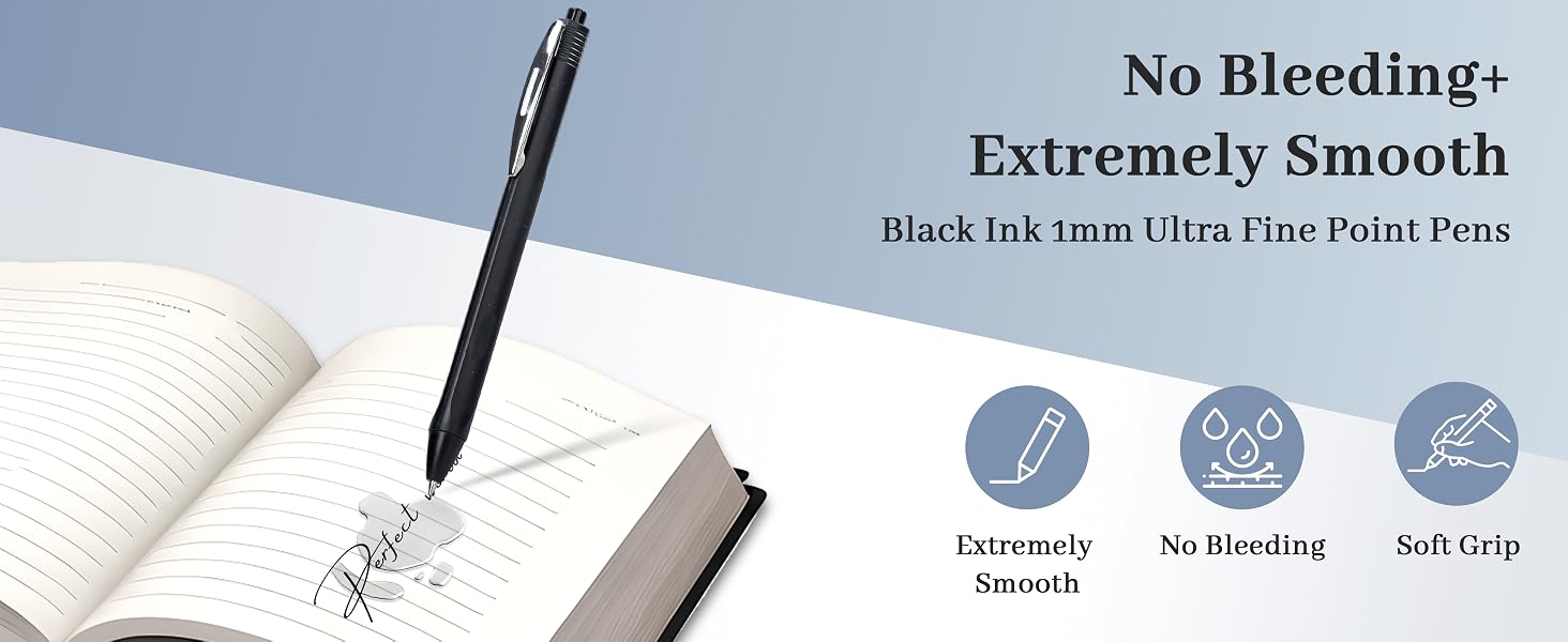 100 packs black Retractable ballpoint pen 1.0 mm black ink pen Smooth Writing No-Smear
