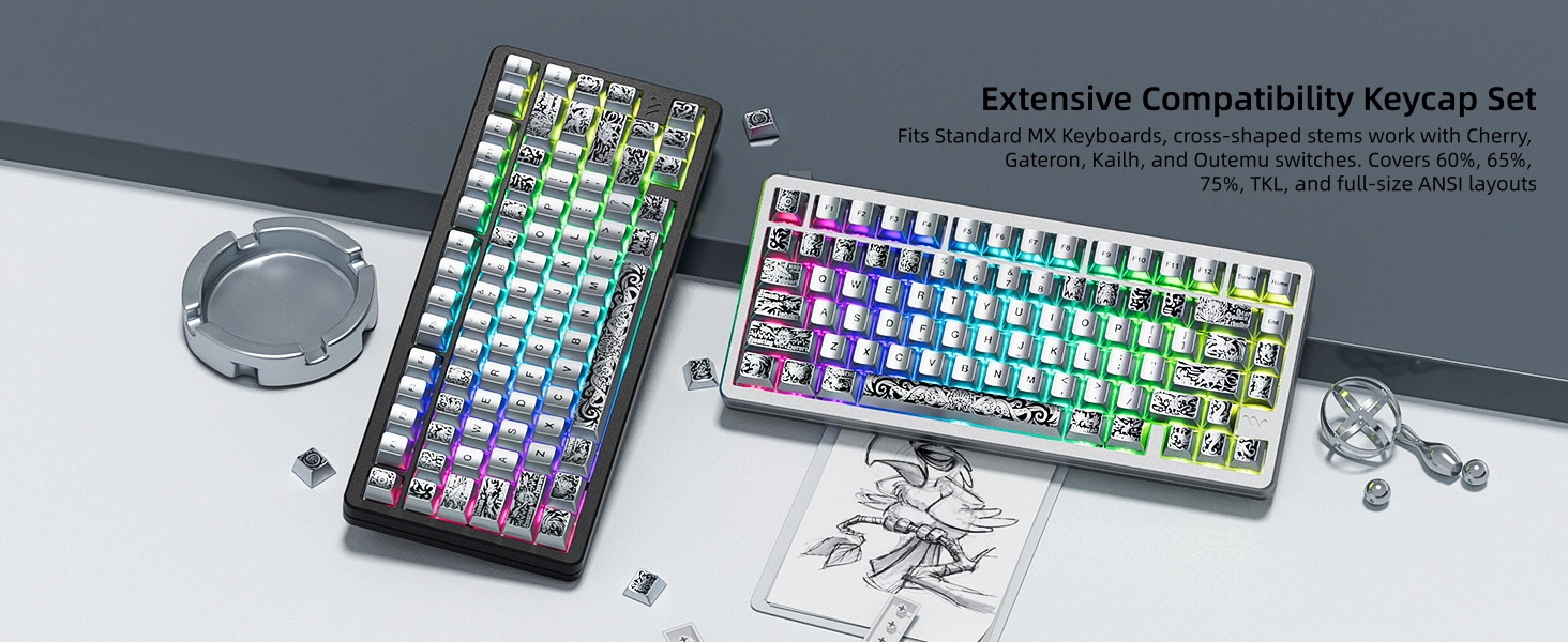 PBT Keycaps with Metal Paint, Cherry Profile Keycaps, Custom Keycap