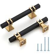 HOME EDIT 10 Pack 3 inch Black &amp; Gold Cabinet Handles Square Zinc-Alloy Pulls for Kitchen Dresser...