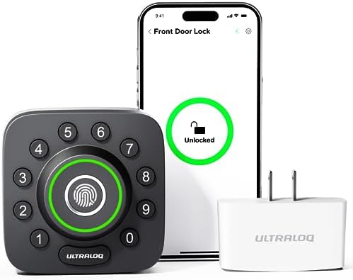 ULTRALOQ U-Bolt Pro Smart Lock + WiFi Bridge, 7-in-1 Keyless Entry Door Lock with Fingerprint ID, App Remote Control, Fingerprint ID and Keypad, Fingerprint Deadbolt, WiFi Door Locks for Front Door
