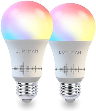 LUMIMAN Smart Light Bulbs, Alexa Light Bulb, WiFi Full Color Changing Light Bulb, Music Sync, Warm to Cool White Smart Bulb, A19 800LM 7.5W, Works with Alexa Google Home, No Hub Required, 2 Pack