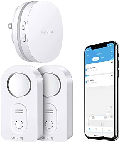 Govee WiFi Water Sensor, 100dB Adjustable Audio Alarm and Smart App Alerts, Leak and Drip Alert with Email, Detector for Home, Basement(Not Support 5G WiFi)