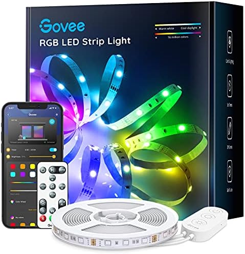 Govee 16.4ft Color Changing LED Strip Lights, Bluetooth LED Lights with App Control, Remote, Control Box, 64 Scenes and Music Sync Lights for Bedroom, Room, Kitchen, Party