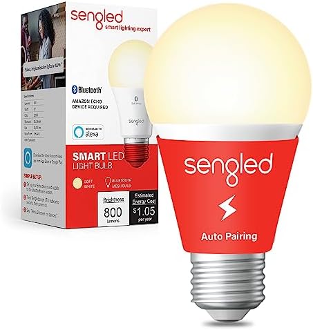 Sengled Alexa Light Bulb, S1 Auto Pairing with Alexa Devices, Warm Smart Light Bulbs, Bluetooth Mesh Smart Home Lighting, E26 60W Equivalent, 800LM, 1-Pack