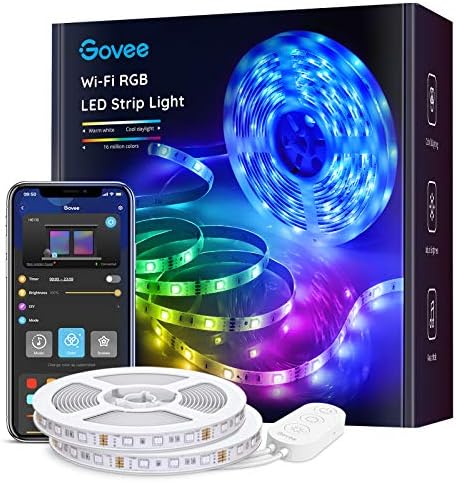 Govee Smart LED Strip Lights for Bedroom, 32.8ft WiFi LED Strip Lighting Work with Alexa Google Assistant, 16 Million Colors with App Control and Music Sync LED Lights for Christmas, 2 Rolls of 16.4ft