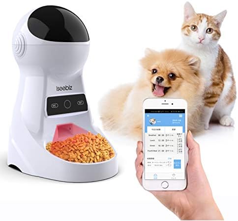 Iseebiz Automatic Cat Feeder with Camera, 3L Smart Dog Feeder, 2.4G& 5G Wi-Fi Cat Dog Food Dispenser with App Control, 1080P HD Video with Night Vision, Pet Feeder for Medium Small Cats Dogs