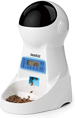 Iseebiz Automatic Cat Feeder, 101oz/3L Timed Cat Feeder for Dry Food with Anti-Clog Design, Up to 4 Meals with Portion Control, Dual Power Supply &10s Voice Recorder for Small Medium Cats Dogs