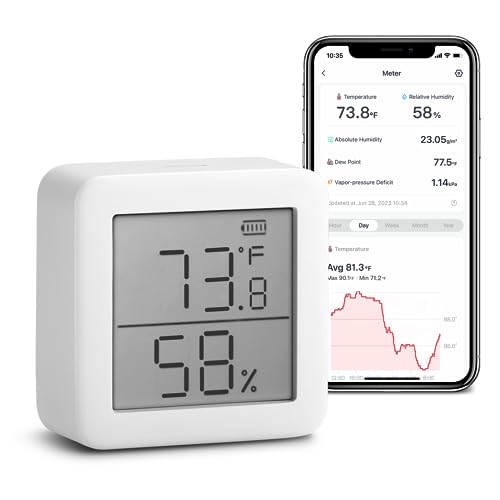 SwitchBot Room Thermometer Hygrometer Indoor, Bluetooth Digital Temperature Monitor with Free Data Storage, Dewpoint/VPD/Absolute Humidity, Hygrometer Indoor Humidity Meter, Thermometer for Home