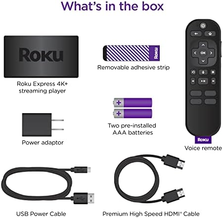 Roku Express 4K+ | Roku Streaming Device 4K/HDR, Roku Voice Remote, Free & Live TV