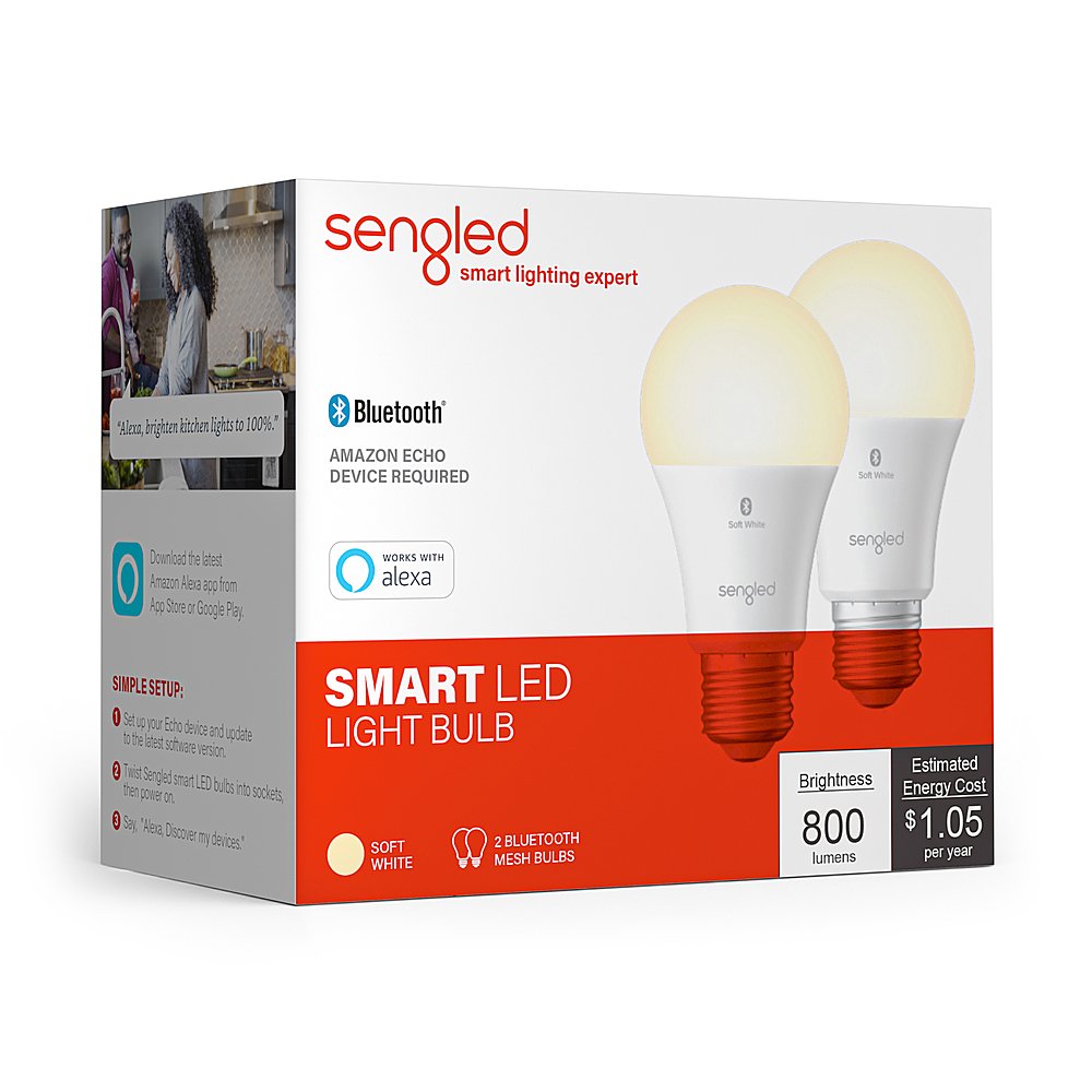 Sengled - Smart Bluetooth Mesh A19 LED Bulb (2-Pack) - Soft White