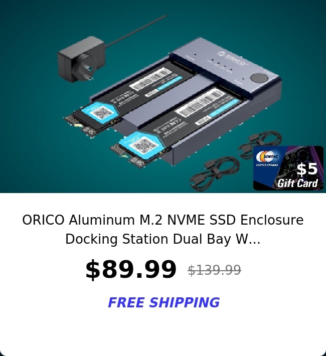 ORICO Aluminum M.2 NVME SSD Enclosure Docking Station Dual Bay W...