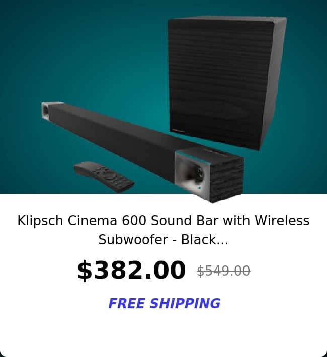 Klipsch Cinema 600 Sound Bar with Wireless Subwoofer - Black...