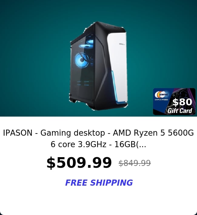 IPASON - Gaming desktop - AMD Ryzen 5 5600G 6 core 3.9GHz - 16GB(...