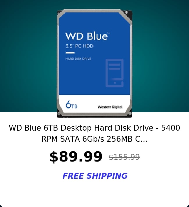 WD Blue 6TB Desktop Hard Disk Drive - 5400 RPM SATA 6Gb/s 256MB C...